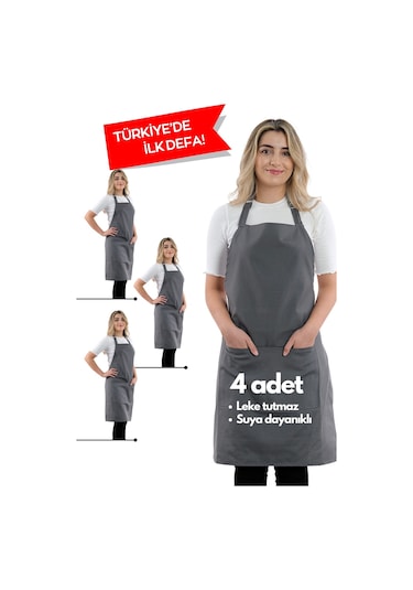 4 Adet Simple Ayarlanabilir Askılı Mutfak Önlüğü Füme