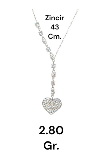 Tamamen Taşlı Kalpli 925 Ayar Gümüş Y Kolye Göz Alıcı Ve Işıltılı Tasarım Gümüş