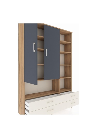 Arges Dolap 10 Raflı 4 Çekmeceli 2 Kapaklı 132x30x195 Çam-ant... Çam