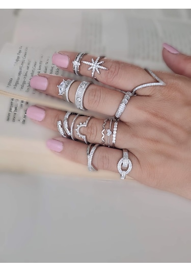 Baget Tektaş Sıralı Model Eklem Kıkırdak Kemik Ayarlanabilir Gümüş Renkli Yüzük Silver