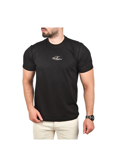 Deepsea Erkek Siyah Bisiklet Yaka Dar Kesim Pamuklu Tişört Nefes Alan Yumuşak Dokulu Tişört 2504350 Siyah