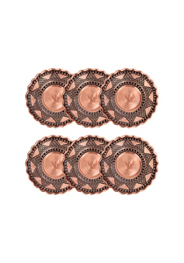 Dmt Copper Home Gaziantep Bakır Çay Tabağı Üzüm İşlemeli 6'lı