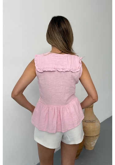 Jee Lee Kadın Bağlama Detaylı %100 Pamuklu Bluz Pembe - 26y 1041 Pembe