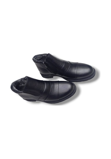 Growish Gr0247 Hakiki Deri İçi Kürk Miflon Kaydırmaz Taban Kolay Giyim Bot Siyah