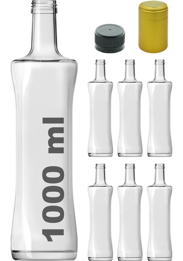 Afracam Piramit Şeffaf 1000 ml Cam Şişe Kapak Kapüşon 6 Adet