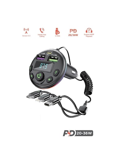 G14 36w Pd Şarj Özellikli Dijital Göstergeli Bluetooth Fm Transmitter