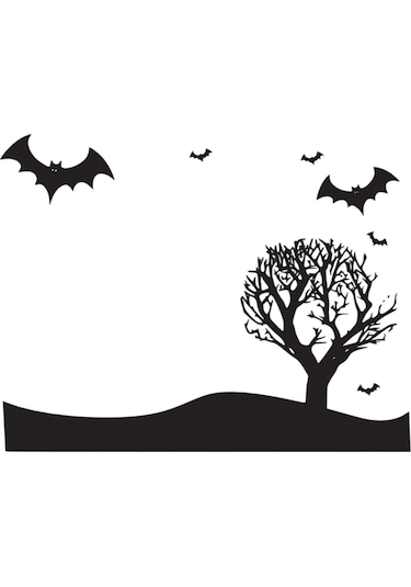 Yarasalar Ve Ağaç Folyo Sticker 80cm Uzunluk Siyah