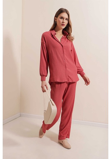 Gabria Ön Düğmeli İkili Takım Gül