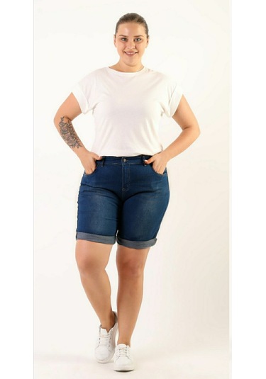 Kadın Büyük Beden Duble Paça Kot Şort Açık Mavi