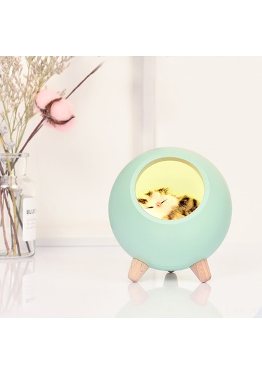Shineyee Yeşil Kedi Ev Desenli Usb Şarjlı Led Gece Lambası, Dokunmatik Parlaklık Ayarlamalı, 2 Saat Otomatik Kapatma, 1200mah Batarya, Ambiyans Aydınlatma, Hediye İçin Uygun Yeşil