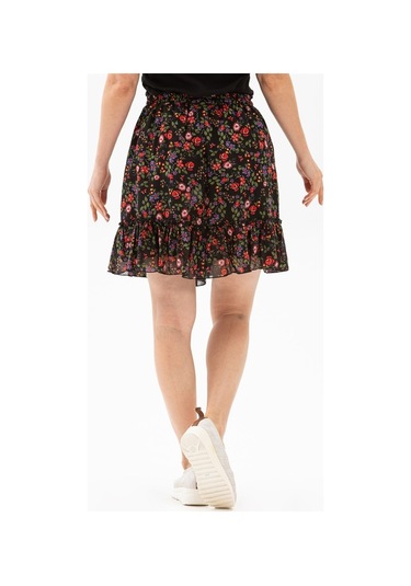 Buse Vual Kısa Etek Tomurcuk Desen Siyah 6162