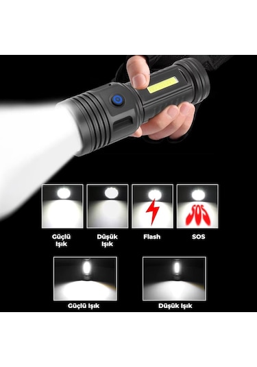 Ayt Powermaster Pm-26722 Plastik 4+2 Modlu Şarjlı 12 Ledli El Feneri Kamp Lambası Işıldak