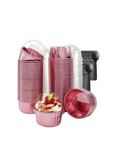 Maoyaya Altın Kırmızı Doğum Günü Pastası Kağıt Bardakları Yağ Geçirmez Yüksek Isıya Dayanıklı Muffin Tatlı Bardakları Düğün Tatlı Masası Gül Altın 50 Adet