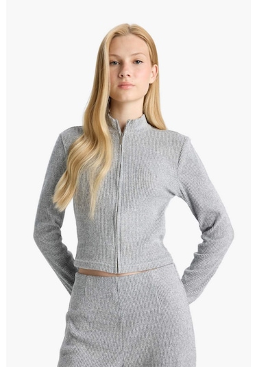 Defacto Dik Yaka Fermuarlı Sweatshirt F0999ax25wngr256 Gri-gr256