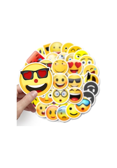 50 Adet Tekrarsız Emojiler Kalite Pvc Sticker Süs 07