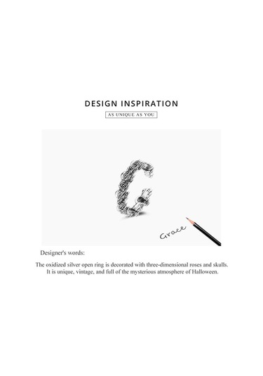 Bamoer 925 Ayar Gümüş Retro Orijinal Gül Çiçek Ve Kafatası Elemanı Ayarlanabilir Yüzük Kadınlar İçin Güzel Takı