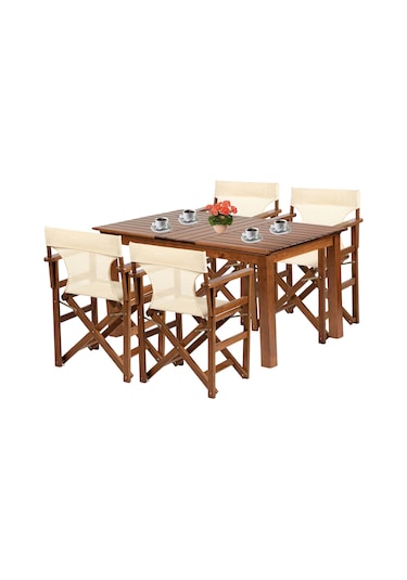 Yönetmen Ahşap Bahçe Balkon Seti: 80x120 Masa + 4 Sandalye