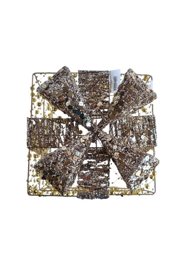 15x15 Cm Yılbaşı Hediye Paketi Metal Süs - Gold Gümüş Payetli Boncuklu Lüks Noel Ağaç Altı Dekorasyonu Diğer