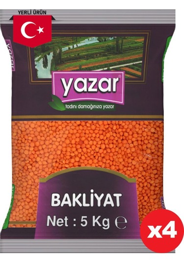 Yazar Yerli Kırmızı Mercimek 5 Kg x 4 Adet