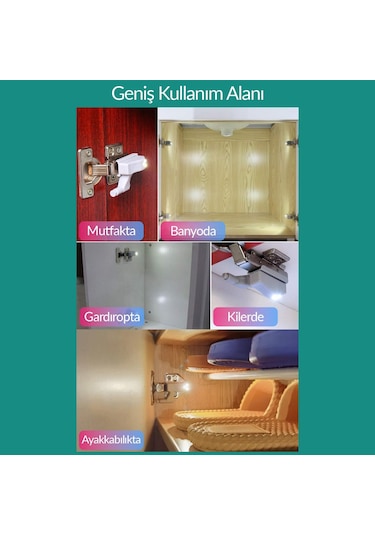 8'li Otomatik Dolap Lambası Mutfak Banyo Gardırop Çekmece İçi Aydınlatma Menteşe Lambası