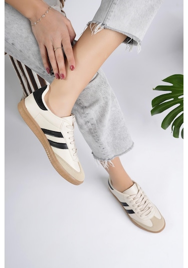 Muggo Gordon Unisex Ortopedik Günlük Garantili Bağcıklı Yürüyüş Koşu Sneaker Spor Ayakkabı Bej