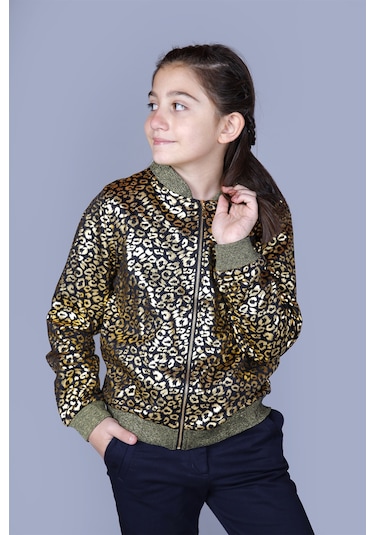 Toontoy Kız Çocuk Leopar Desenli Parlak Hırka Sarı