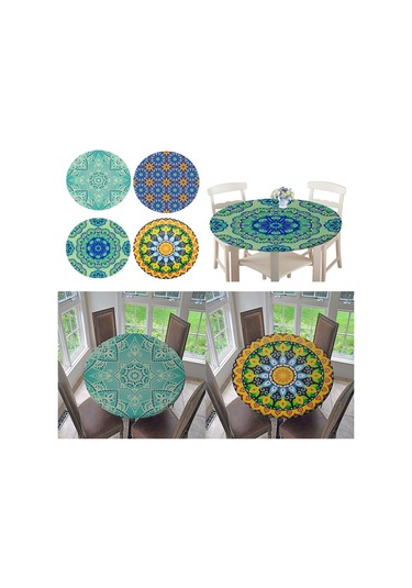 Suntek Magideal Su Geçirmez Kaymaz Yuvarlak Masa Örtüsü Elastik Stil-1