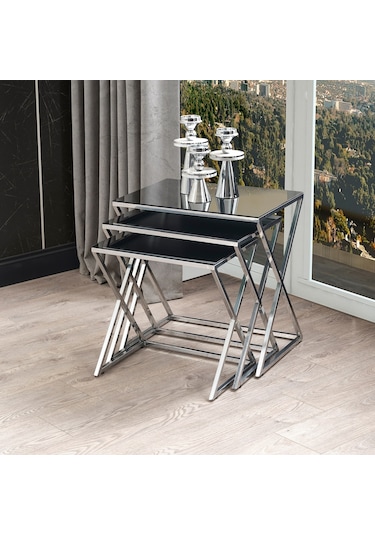 Royal Metal Ayak Aynalı Gümüş Zigon Sehpa