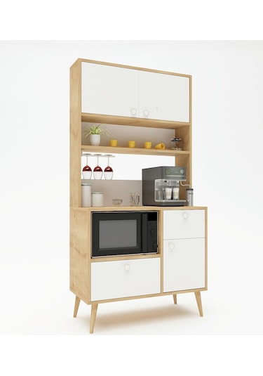 Floradesign Latte Kahve Köşesi / Çok Amaçlı Dolap / Airfryer Dolabı / Mutfak Organizeri Meşe