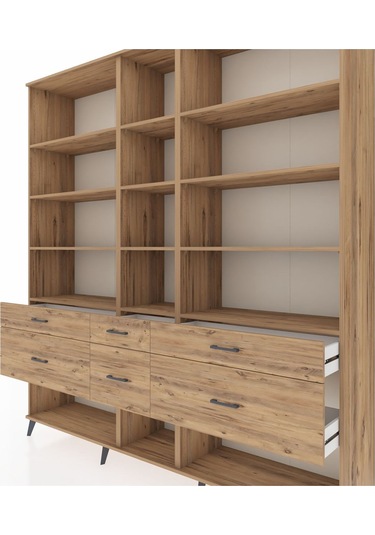 Hyperion Dolap 12 Raflı 6 Çekmeceli 220x44x243 Çam-çam/çam Atlas Çam/atlas Çam