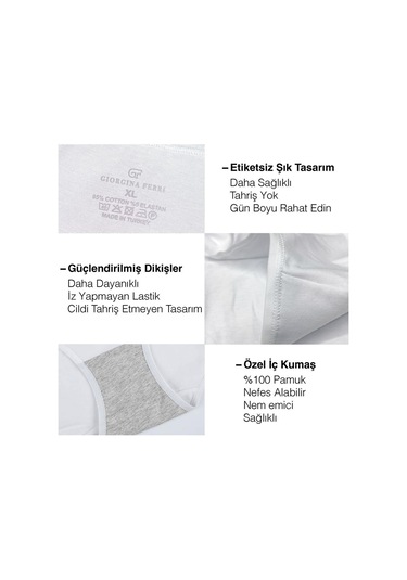 Likralı 6'lı Kutu Premium Günlük Kullanıma Uygun Bato Külot Amelıa G-008 G Gri