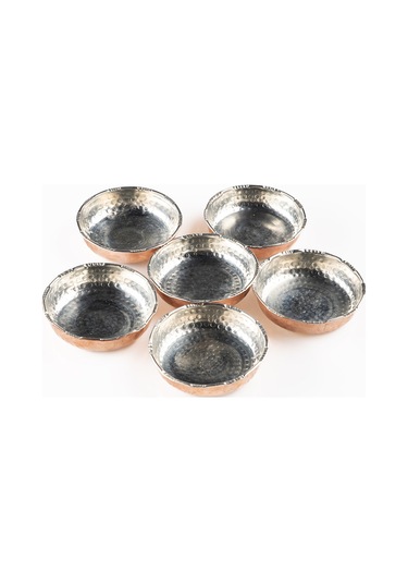 Dmt Copper Gaziantep Dövme Bakır Çerezlik Seti Kahvaltılık Kuruyemiş Reçel 6 'lı Set 10cm X 3cm Bakır