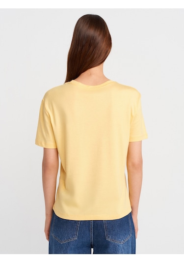 Dilvin 31791 Bisiklet Yaka Modal T-shirt-sarı Sarı
