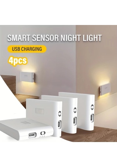 Cordial 4 Adet Usb Şarj Edilebilir Led Hareket Sensörlü Gece Işıkları Ayarlanabilir Parlaklık Yatak Odası Hol Dolap Mutfak İçin