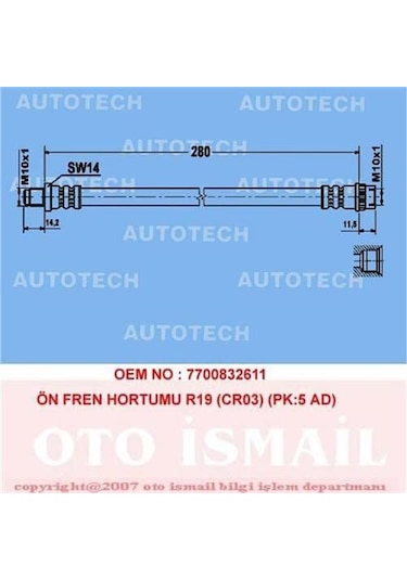 AUTOTECH TR03 Fren Hortumu Ön R19 Pk:5 Ad