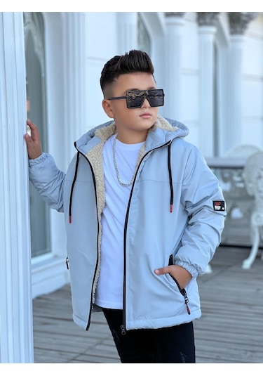Erkek Çocuk Kapüşonlu İçi Kürklü Mont Km3050 Gri