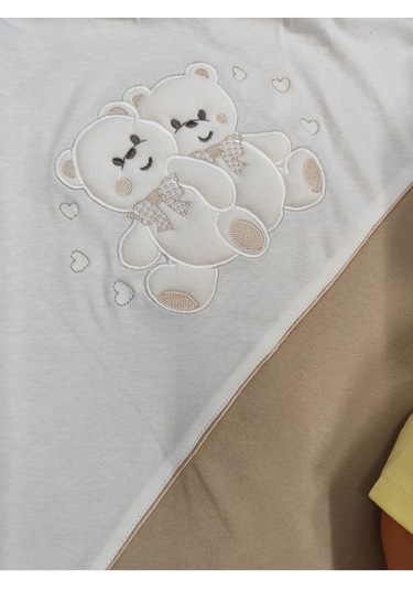 %100 Pamuklu & Mevsimlik Bebek Battaniyesi - Kahverengi & Ayıcık Nakışlı Bebek Örtüsü 80x90 Cm Kahverengi