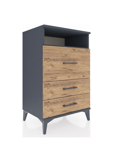 Hyperion Komodin Tek Raflı 3 Çekmeceli 60x44x96 Antrasit-çam Antrasit