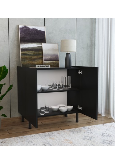 Modern Mdf Çok Amaçlı 80 Cm 2 Kapaklı Siyah Konsol