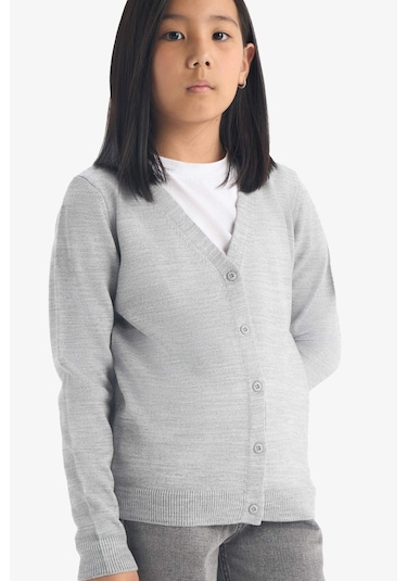 Defacto Kız Çocuk V Yaka Düğmeli Okul Hırkası E7708a825augr28 Gri