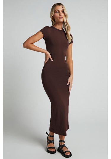 Madmext Kahverengi Basic Yarım Balıkçı Yırtmaçlı Uzun Elbise Mg1989-kahverengi Kahverengi