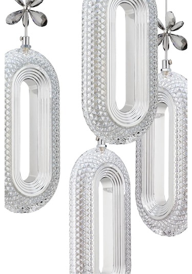 Alfa 4'lü Gümüş 3 Renk Ledli Kristal Taşlı Modern Led Avize Krom