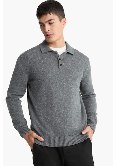 Defacto Standart Fit Polo Yaka Triko Kazak F7230ax25wngr311 Gri Defacto Standart Fit Polo Yaka Triko Kazak F7230ax25wngr311 Gri