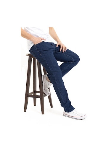 Yeni Sezon Erkek Dört Mevsimlik Likralı Regular Tam Kalıp Düz Paça Fermuarlı Yüksek Kaliteli Kot Pantolon 720-Dark Blue Koyu Mavi