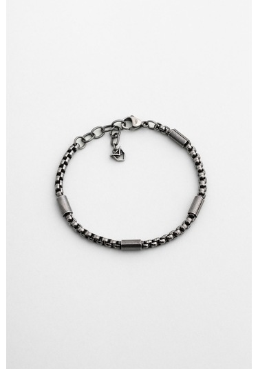 Zincir Detaylı Çelik 21 Cm Erkek Bileklik Gri