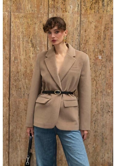 Premium Kalite Tay Tüyü Blazer CAMEL