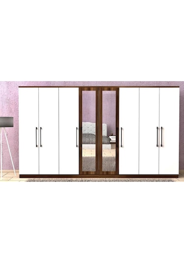 Damla 8 Kapaklı Dolap Gardırop Ceviz Beyaz