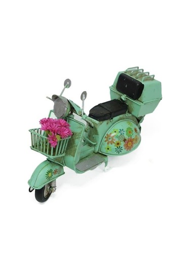 Vintage Dekoratif Sepetli Metal Scooter - Yeşil