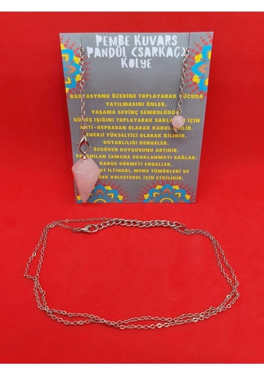 Sertifikalı Pembe Kuvars Doğal Taş Pandül Sarkaç Kolye Çok REnkli