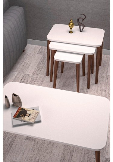 Zigon Sehpa Kr Ve Orta Sehpa Set Torna Kr Beyaz